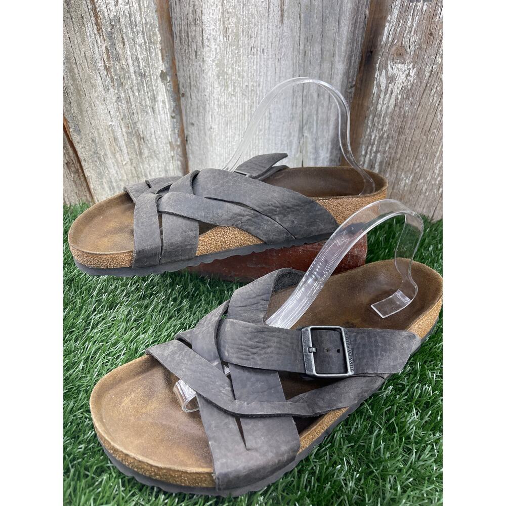 Birkenstock Lugano Oiled Leather Charcoal Gray Footbed Sandals EU45 Men's 12